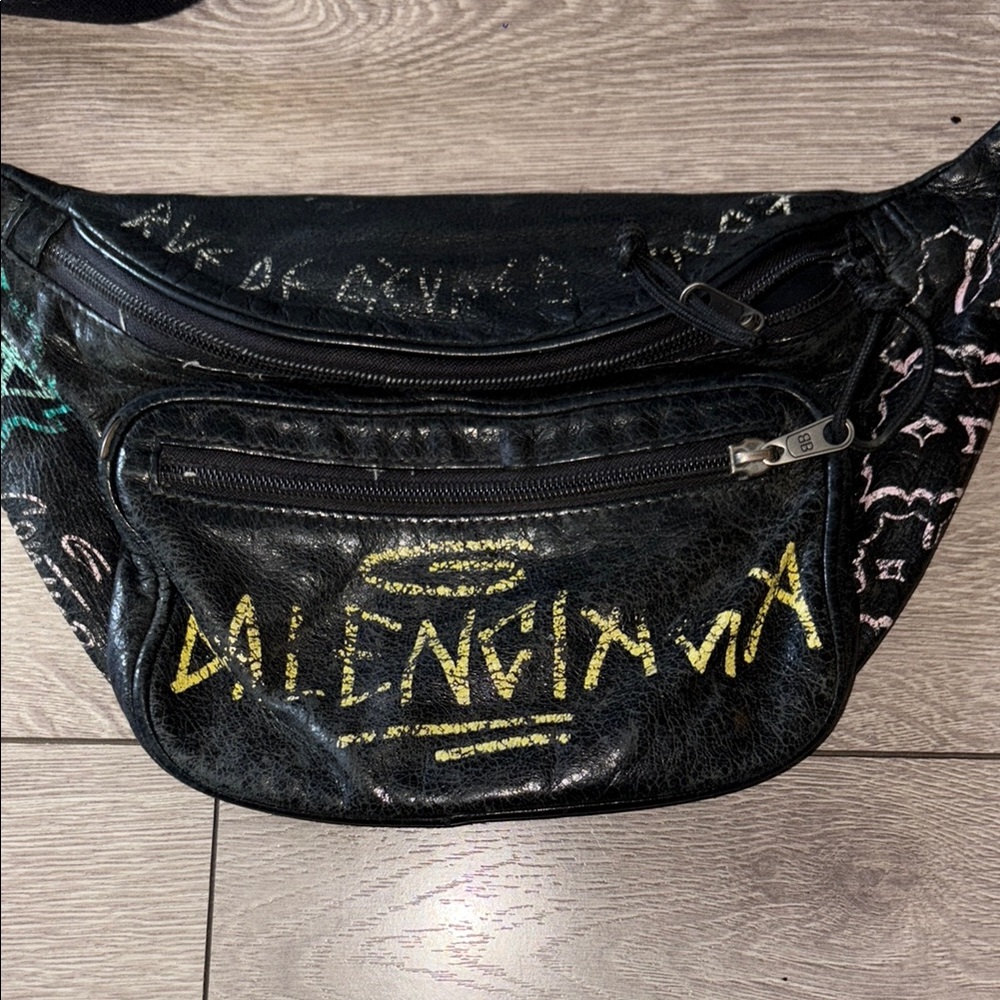 Balenciaga Black and Yellow Graffiti Waist Bag